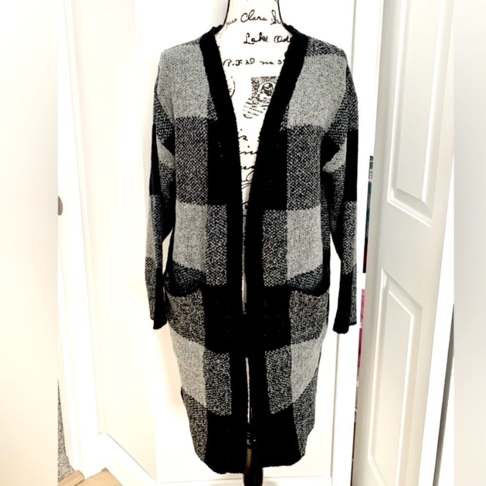 Black and Grey Buffalo Plaid Cardigan from Pink Lily Boutique